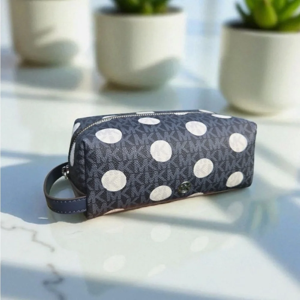 Michael Kors jet set polka dot signature logo travel cosmetic makeup bag
